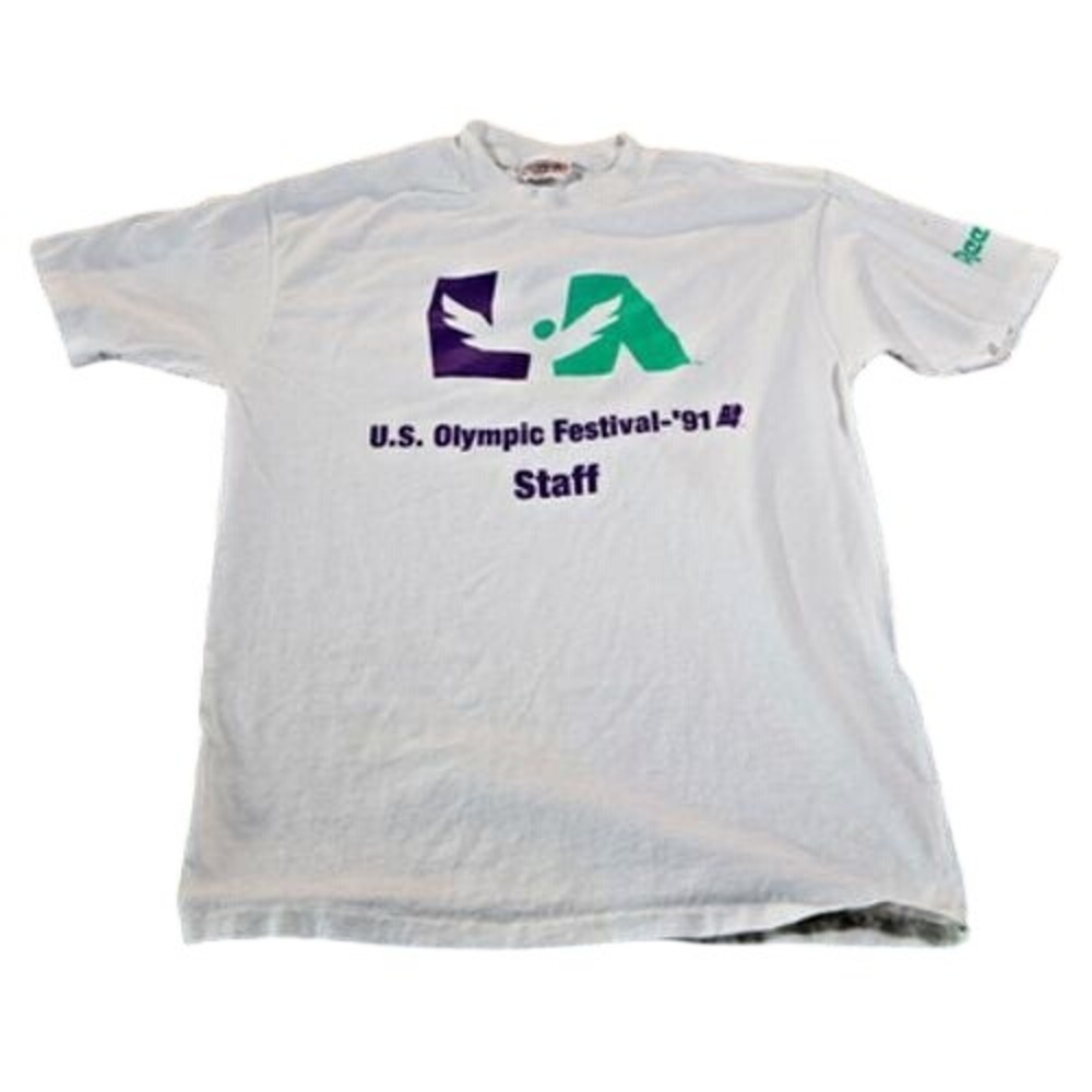Vintage Reebok U.S. Olympic Festival '91‎ Staff Shirt Tee Mens Large White 90s